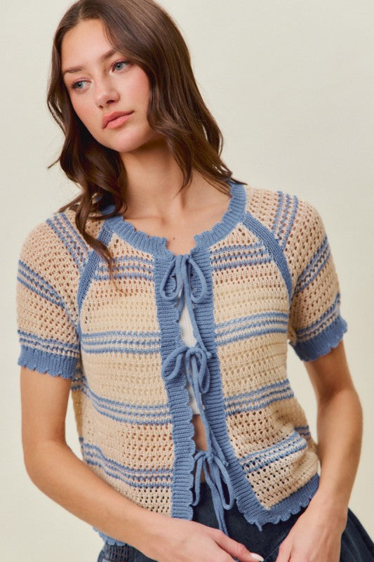 Blue Scalloped Sweater Top