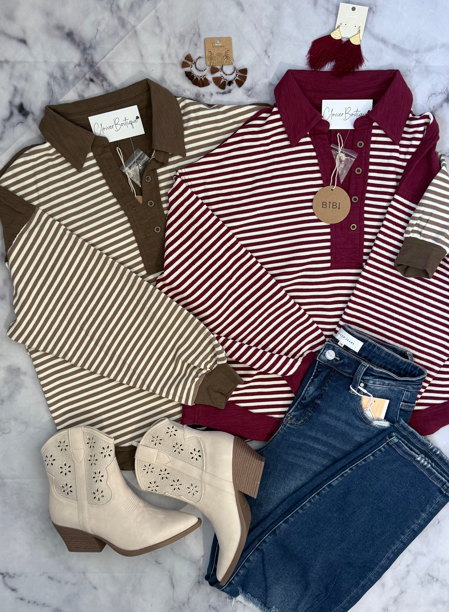 Knit Collared Stripe Top