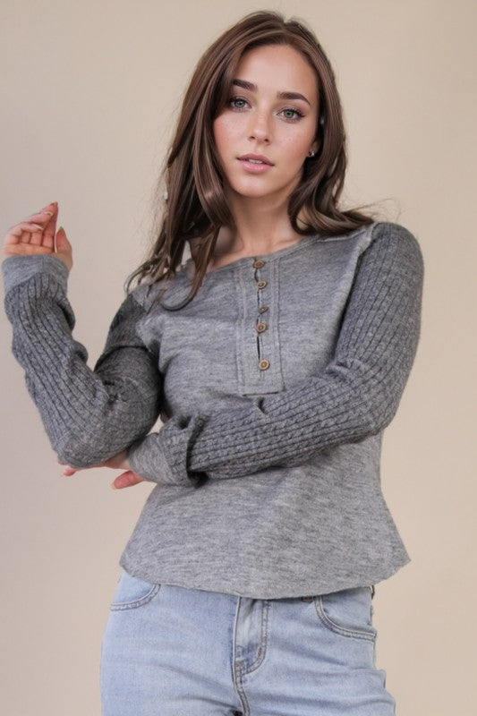 Grey Cable Knit Sweater Top