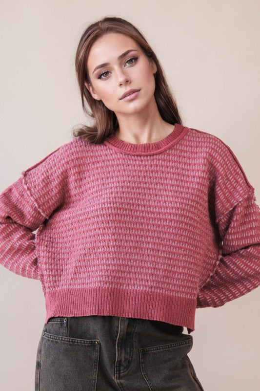 Mauve Two Tone Knit Sweater