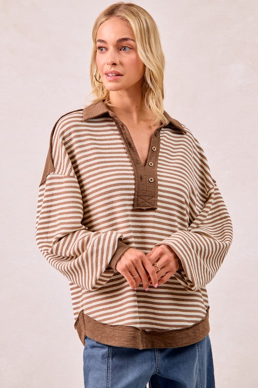 Knit Collared Stripe Top