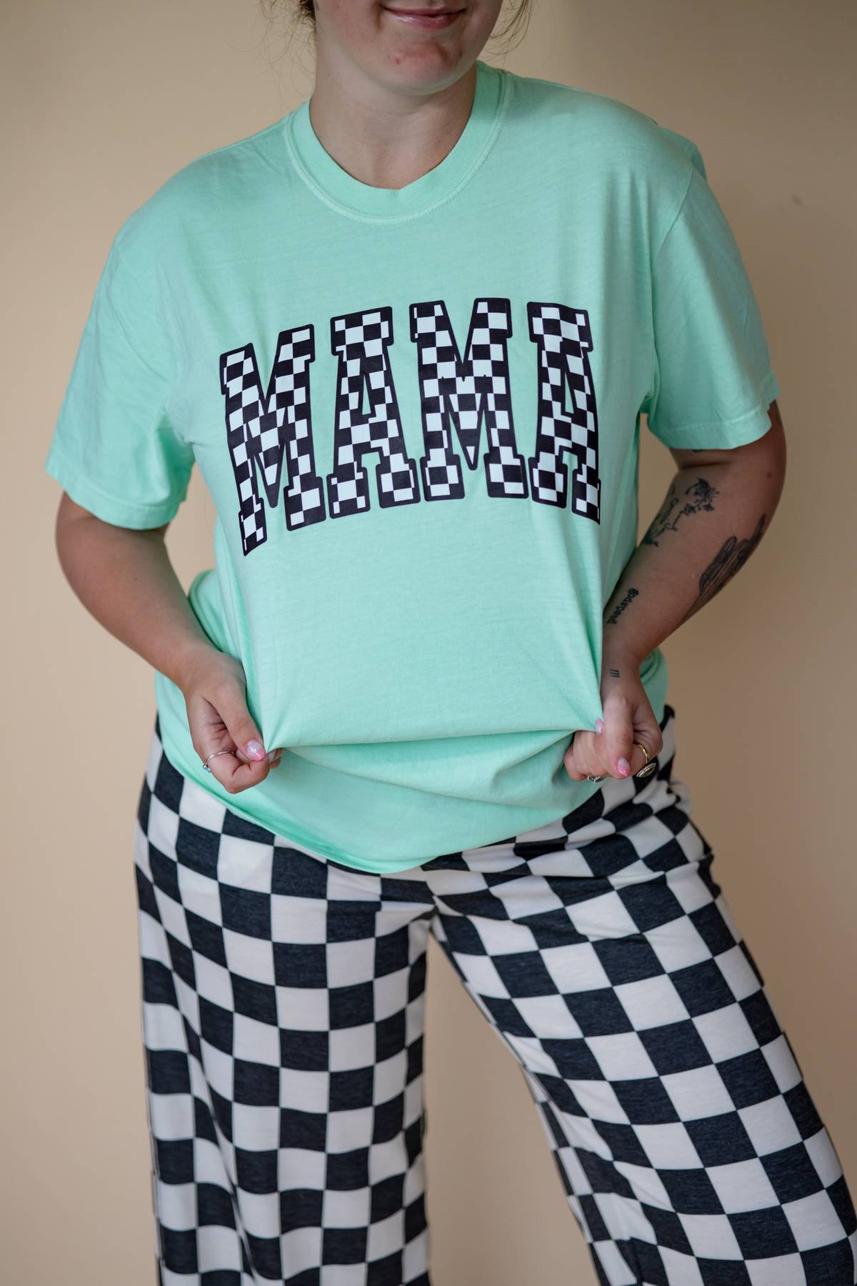 Checkered Mama Tee