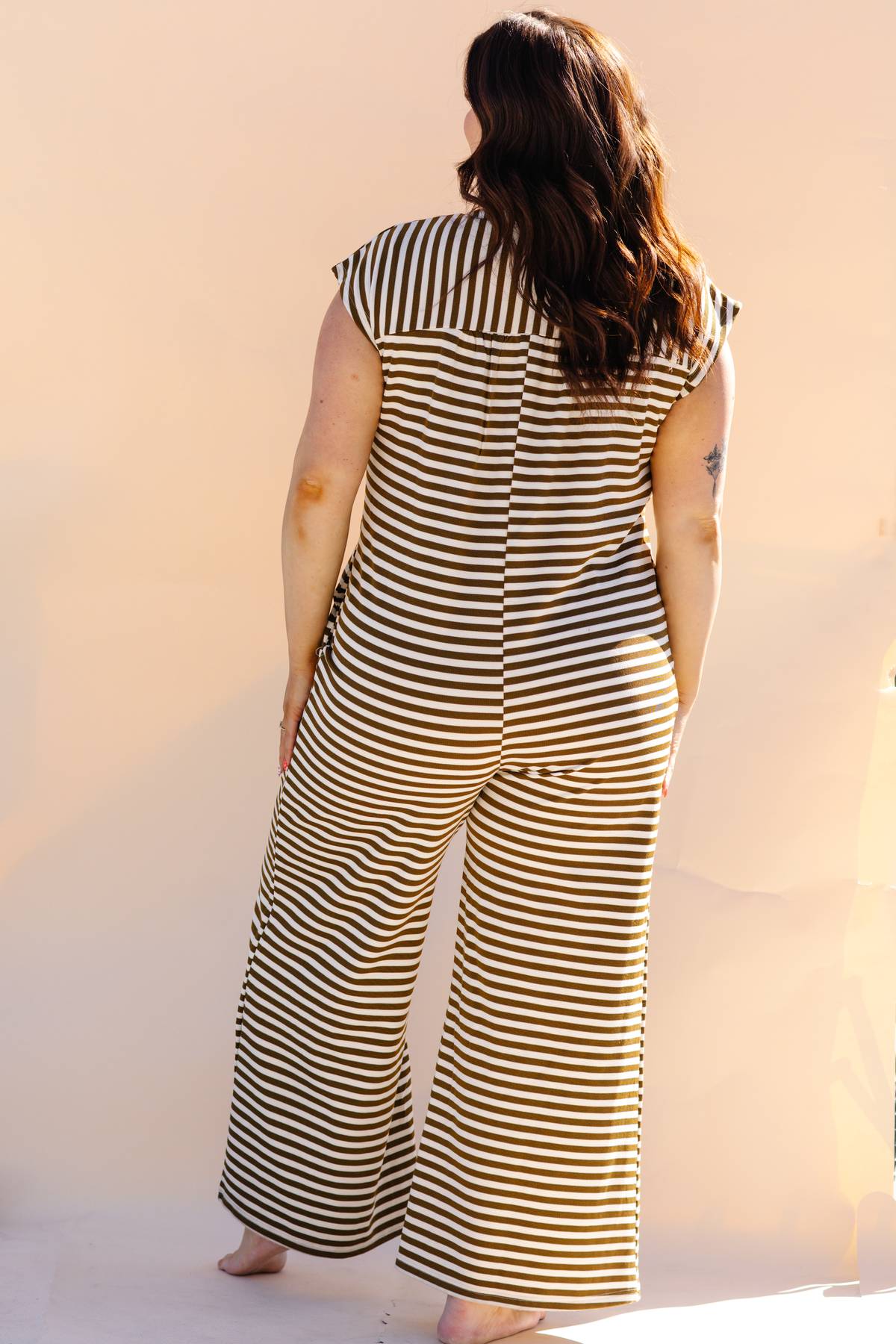 Mocha Striped Wide Leg Jumpsuit