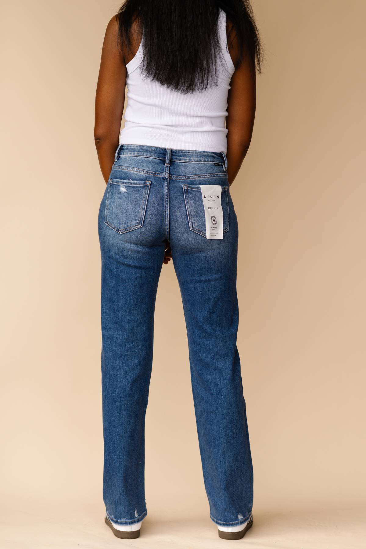 Dark High Rise Straight Leg Risen Jeans With Tummy Control
