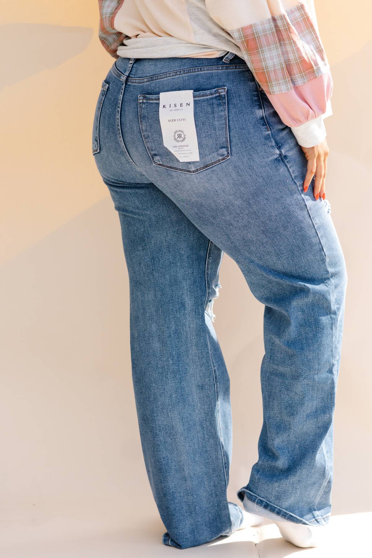 Medium Wash High Risen Wide Ripped Risen Jeans