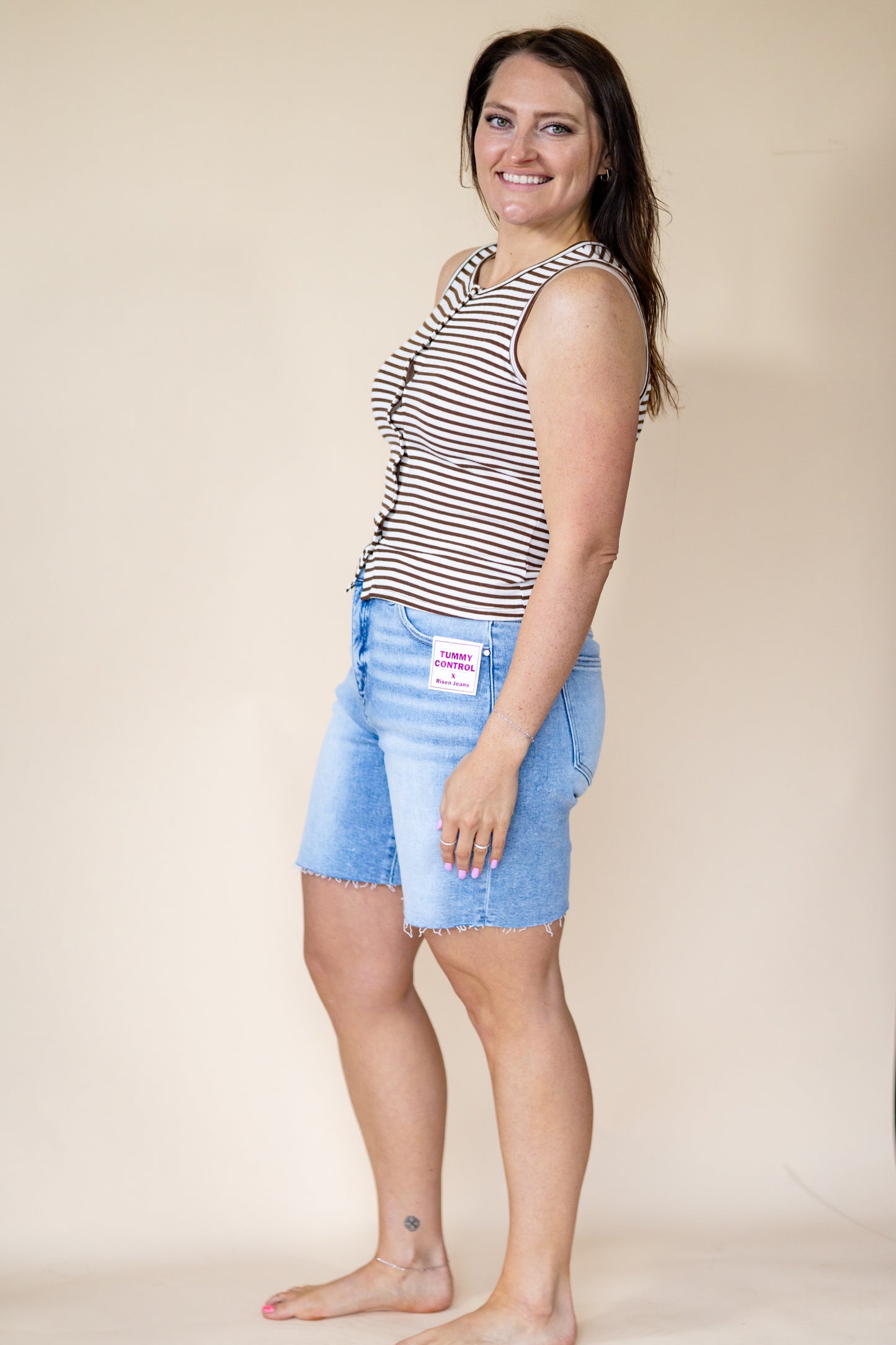 Mocha Striped Button Tank