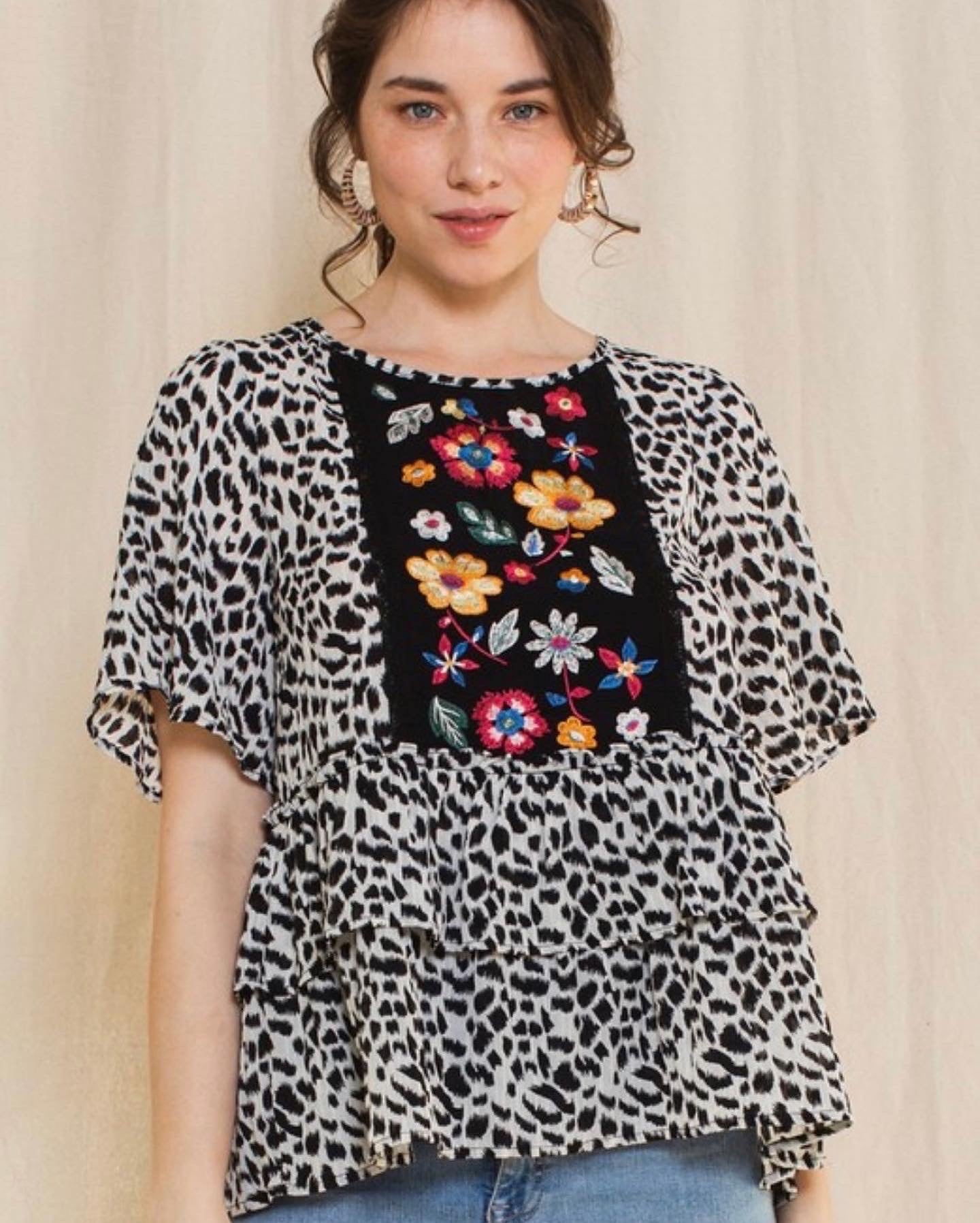 Leopard Embroidered Blouse