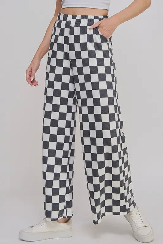 Black And White Checkered Knit Pants