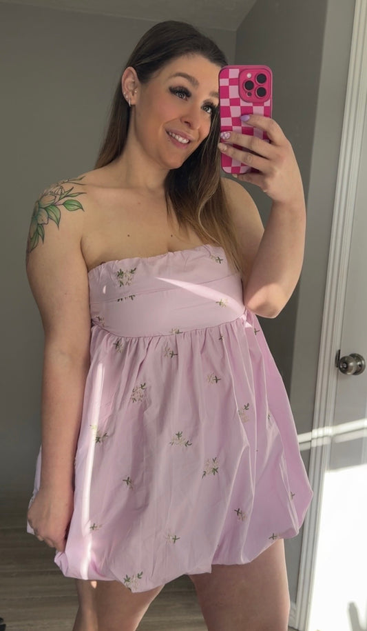 Lavender Embroidered Strapless Dress