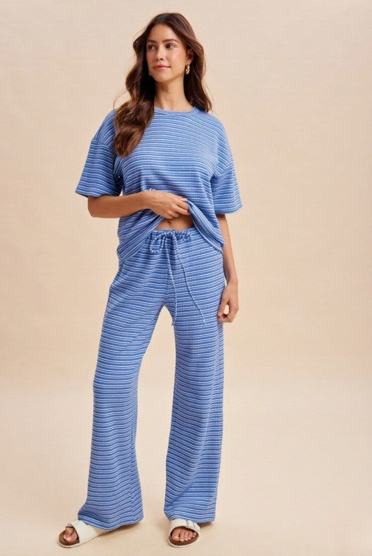 Denim & Sage Waffle Stripe Knit Set