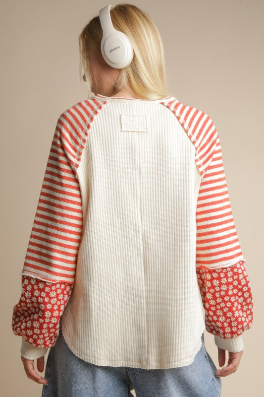 Oversized Floral Stripe Knit Top
