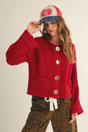 Vintage Red Buttoned Cardigan Top