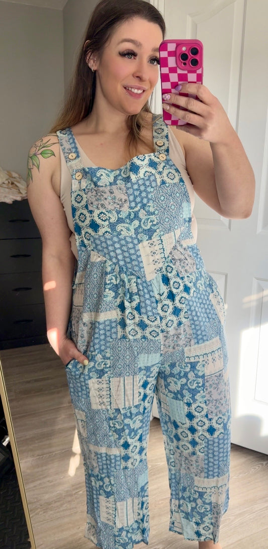 Blue Patchwork Jumpsuit