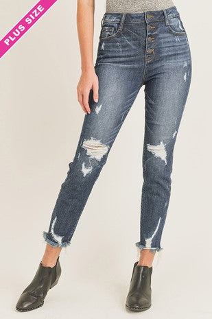 Dark Distressed Ankle Jeans