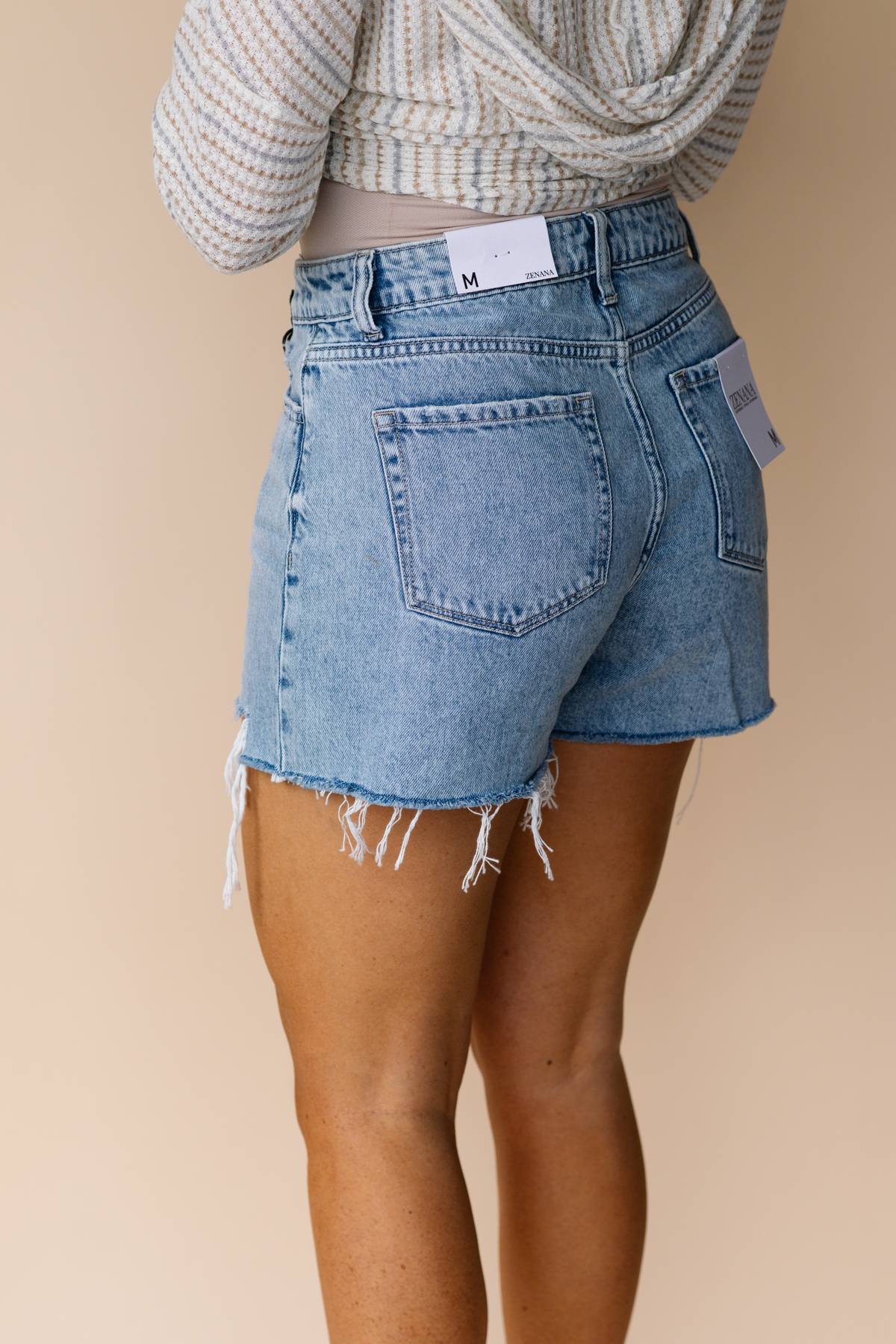 Distressed Hem Denim Shorts