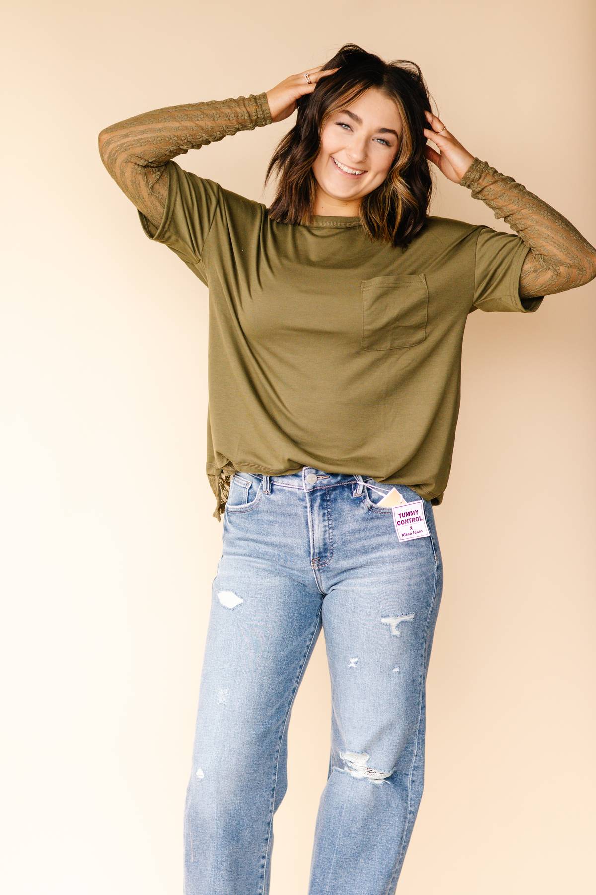 Medium Mid Rise Wide Leg Risen Jeans With Tummy Control