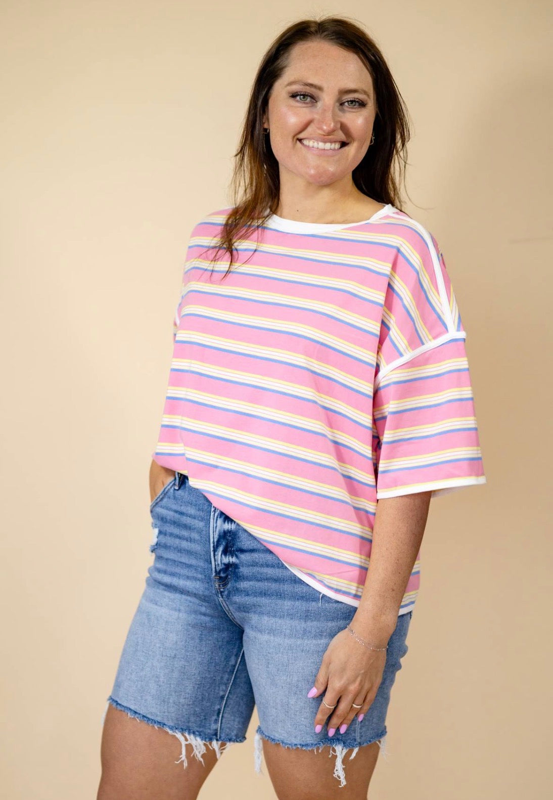 Striped Pink Oversized Tee