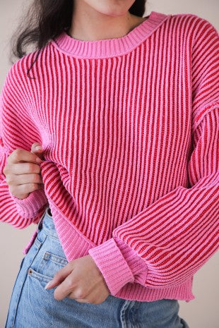 Two Tone Striped Pink Sweater
