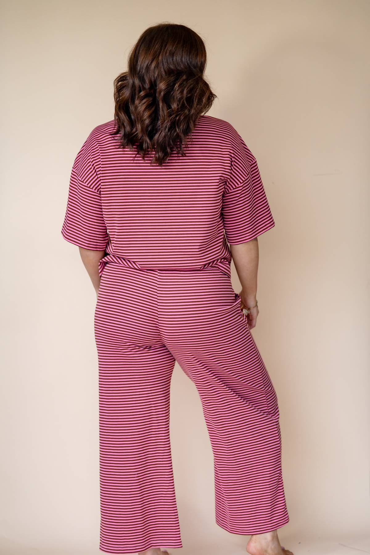 Pink And Brown Striped Pant Set