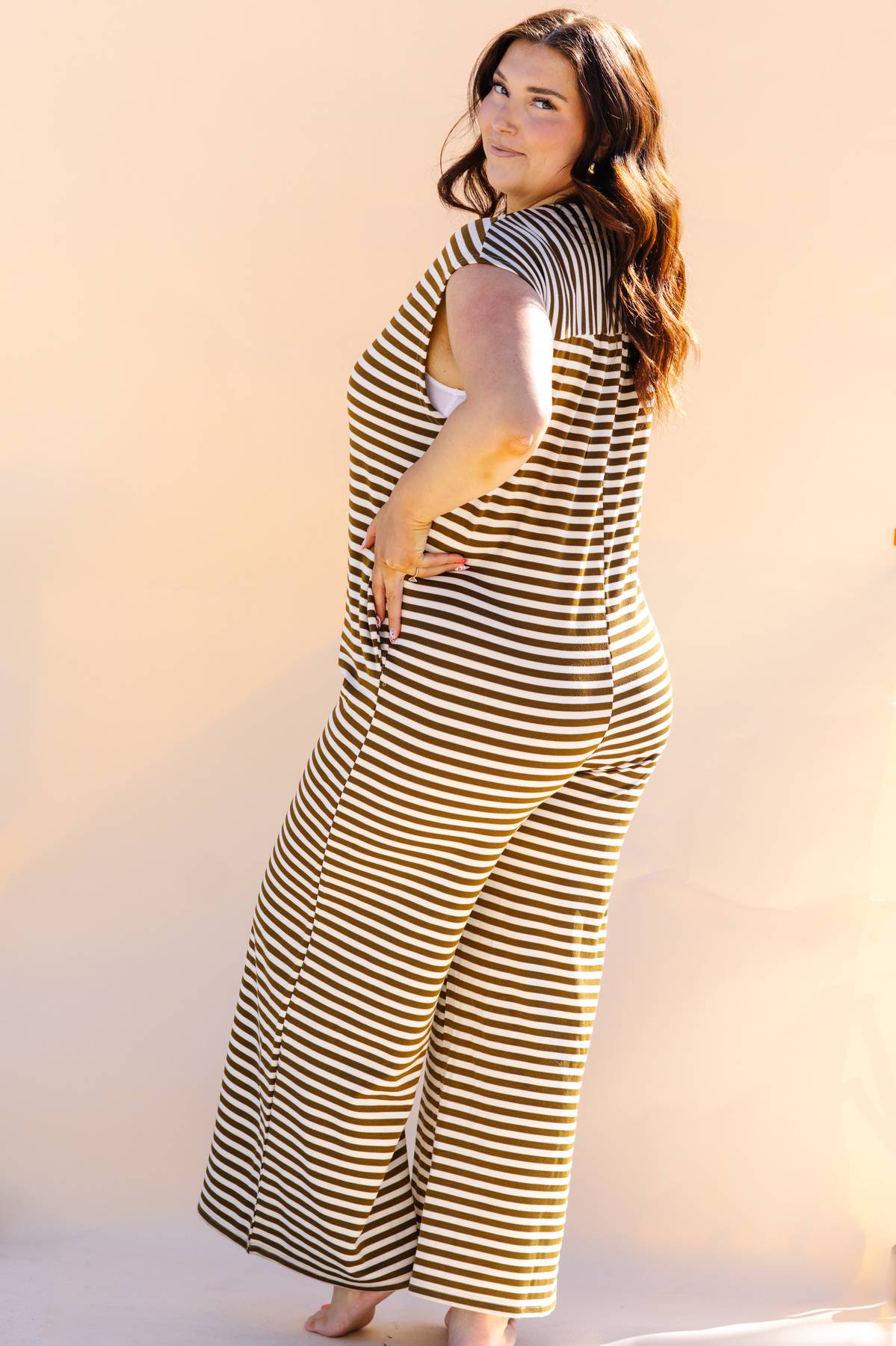 Mocha Striped Wide Leg Jumpsuit