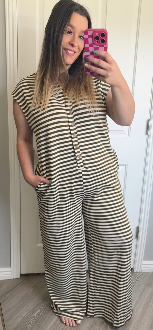 Mocha Striped Wide Leg Jumpsuit