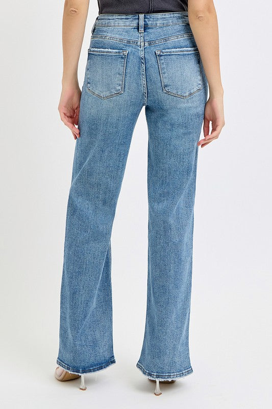 Medium Wash High Risen Wide Ripped Risen Jeans