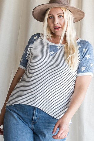 Faded Striped Star Sleeve Tee