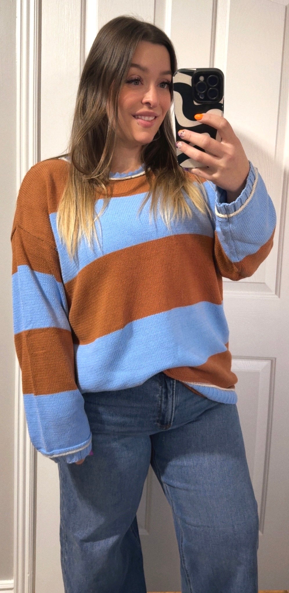 Blue And Camel Striped Sweater