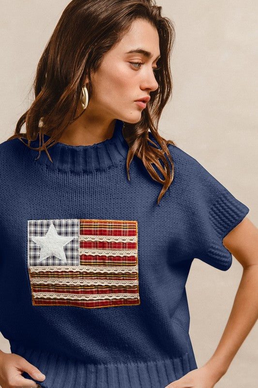 Navy Flag Patchwork Sweater