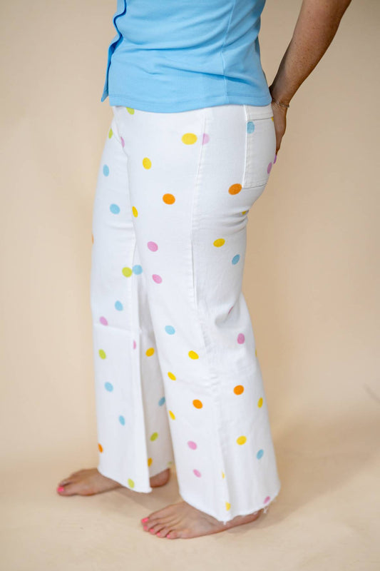 Pastel Polka Dot Wide Leg Jeans