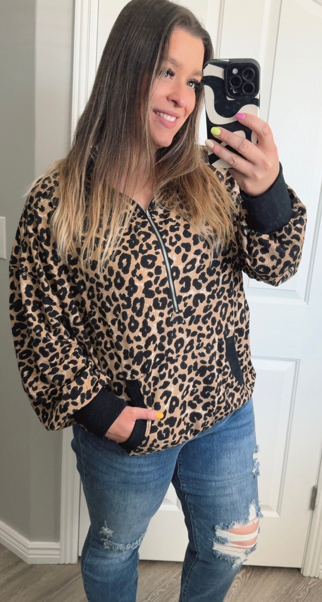 Leopard Half Zip Hoodie