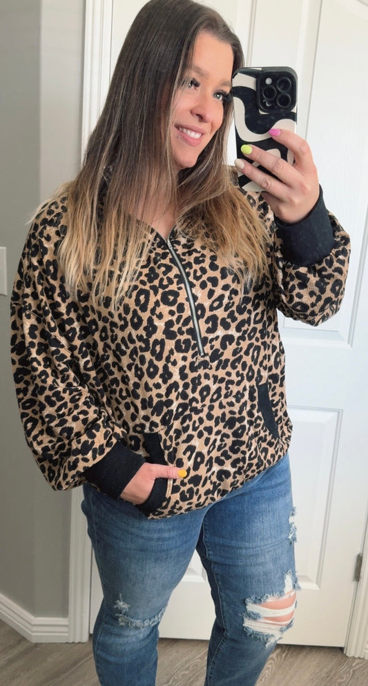 Leopard Half Zip Hoodie