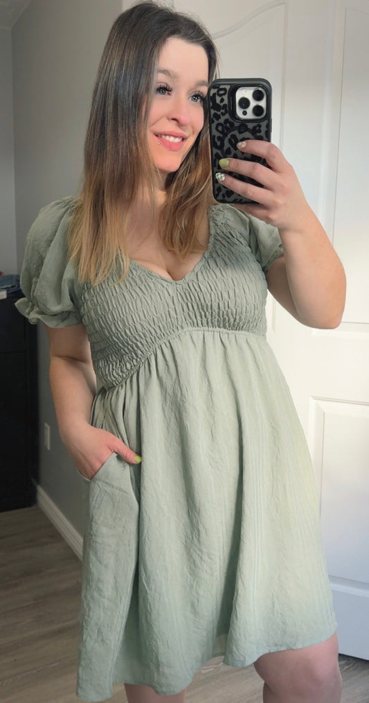 Smocked Sage Dress