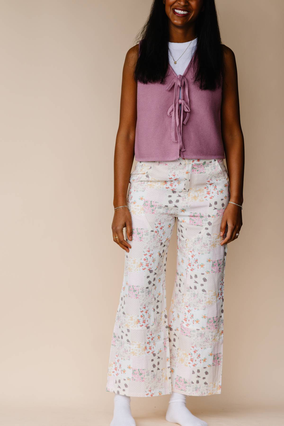 Vintage Floral Patchwork Wide Leg Pants