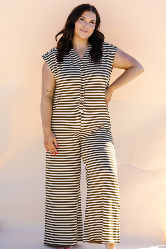 Mocha Striped Wide Leg Jumpsuit