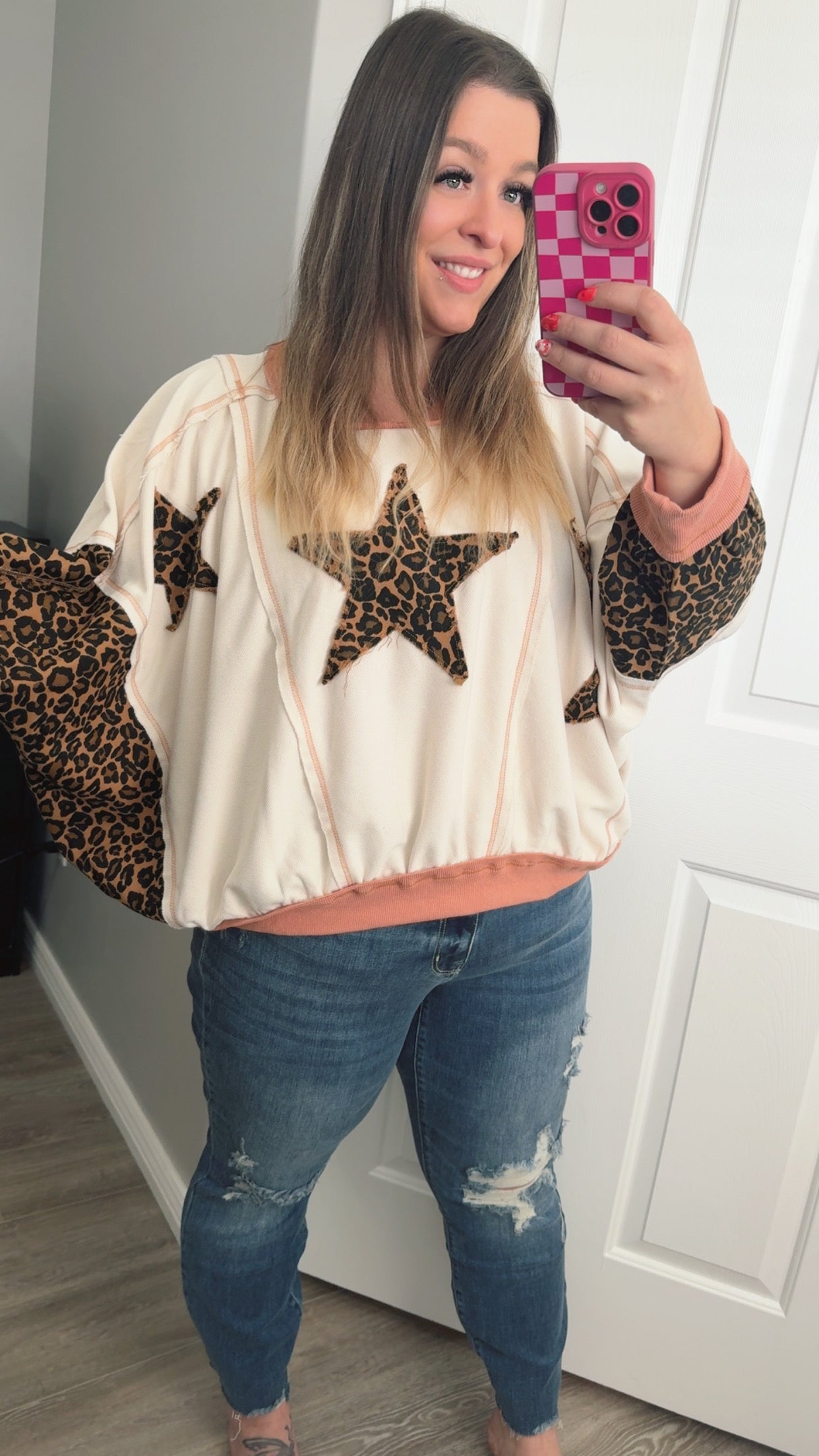 Leopard Print Star Patchwork Top