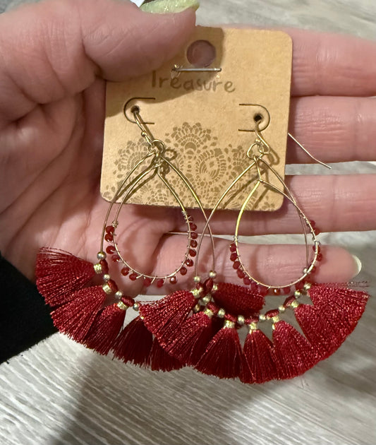 Burgundy Tassel Earrings