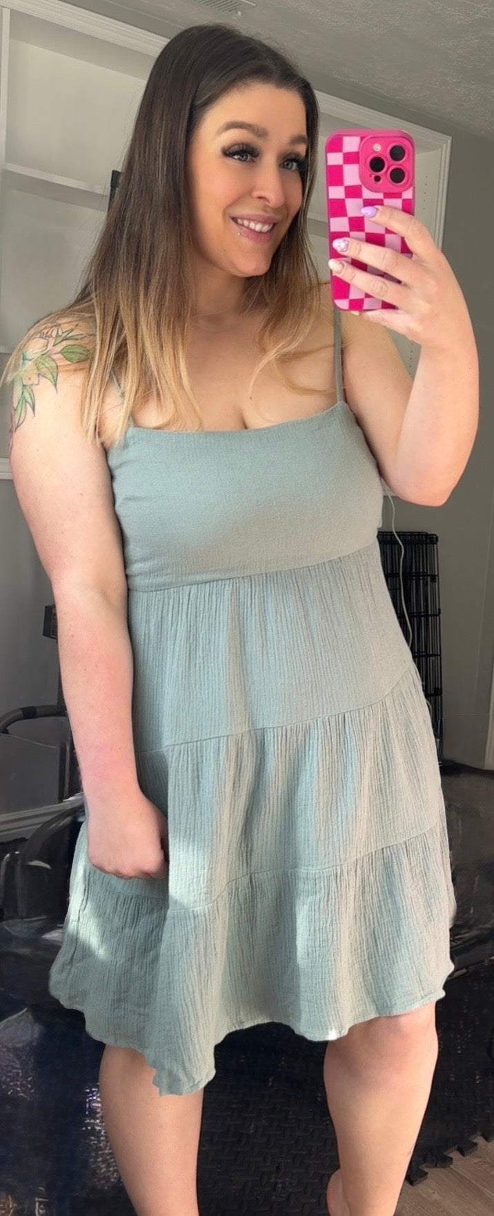 Sage Tiered Dress With Open Back