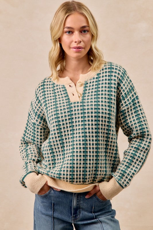 Hunter Green Two Tone Sweater