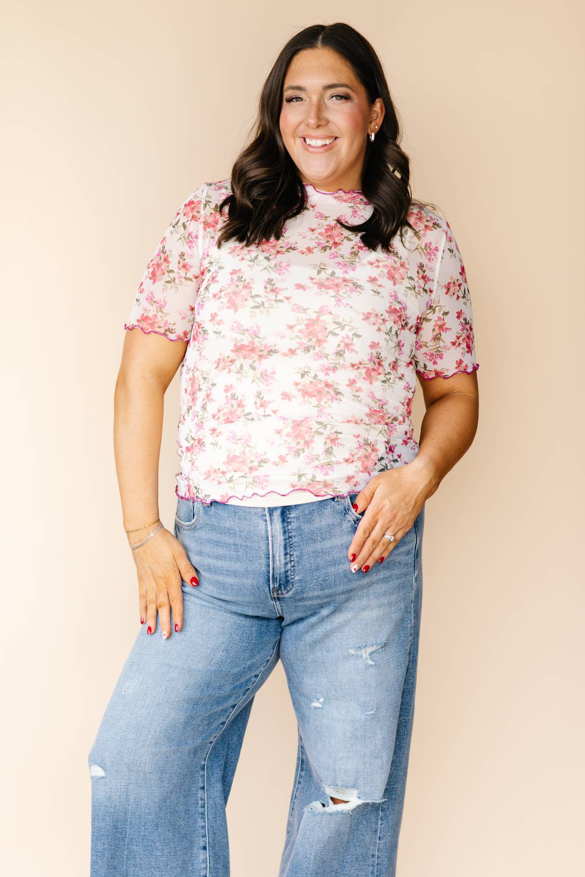 Floral Mesh Short Sleeve Top