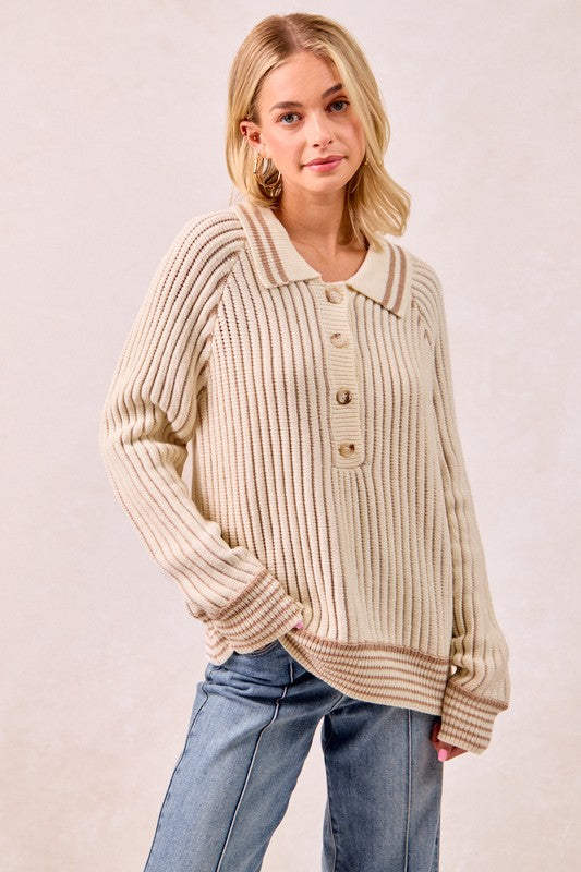 Two Tone Cream Sweater