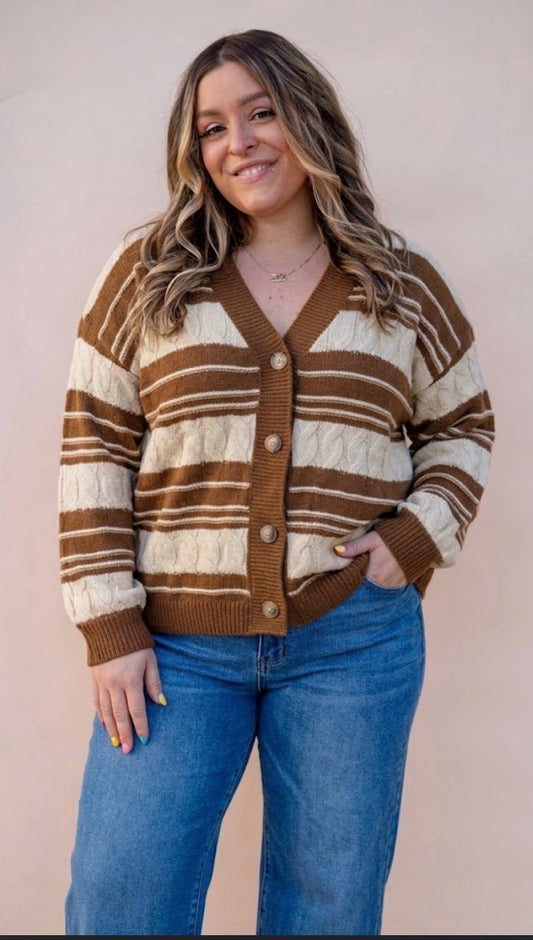 Caramel Striped Cardigan