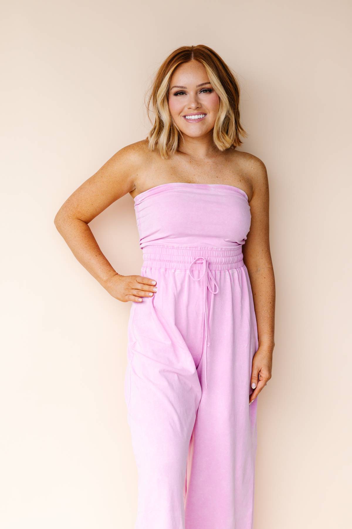 Acid Wash Strapless Jumpsuit