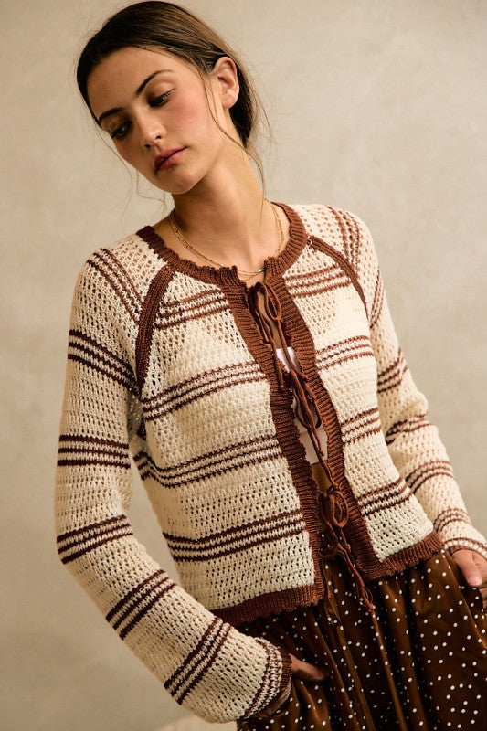 Camille Open Knit Tie Front Top