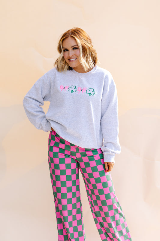 Embroidered Shamrock And Bows Pullover