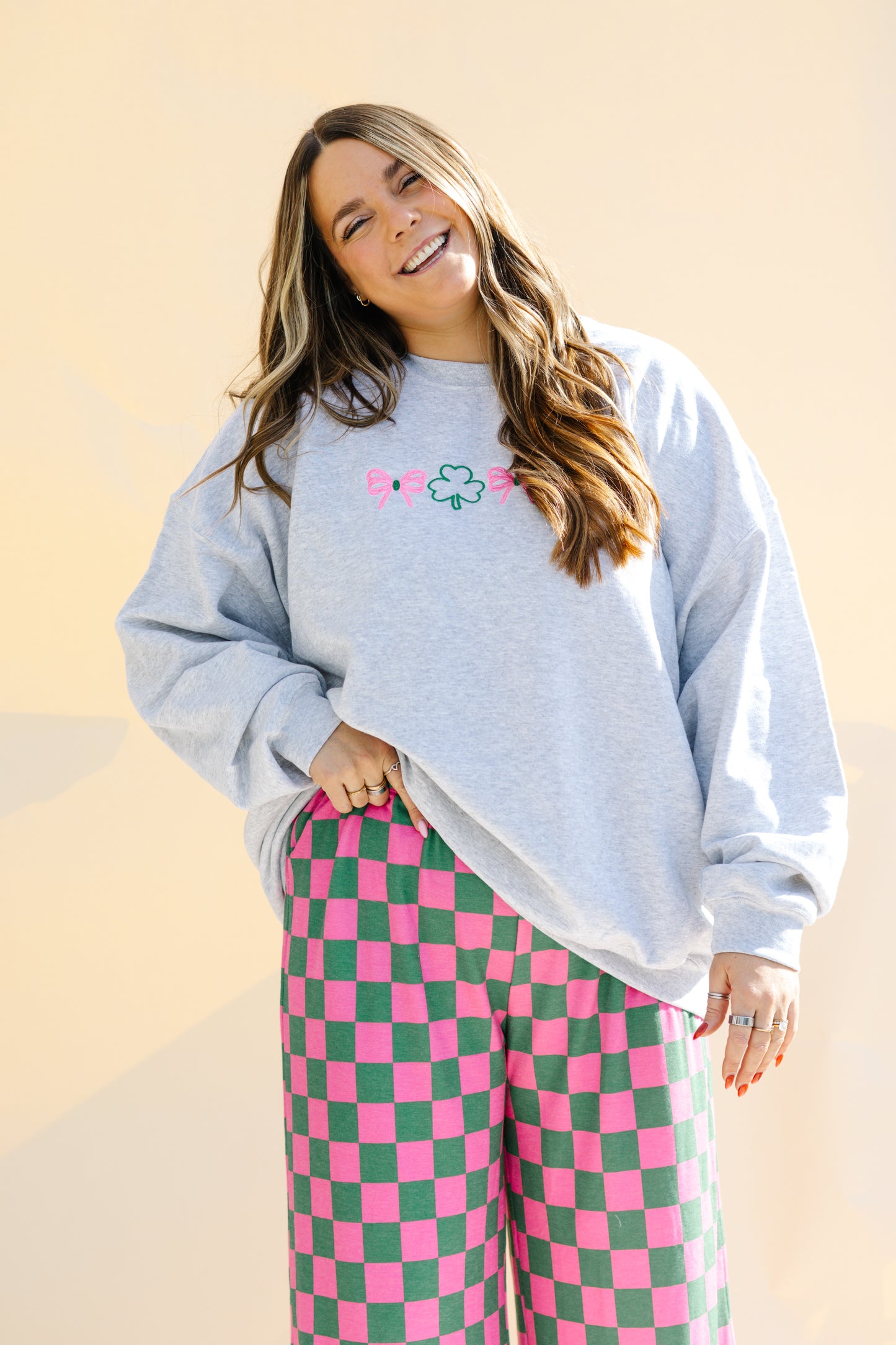 Embroidered Shamrock And Bows Pullover