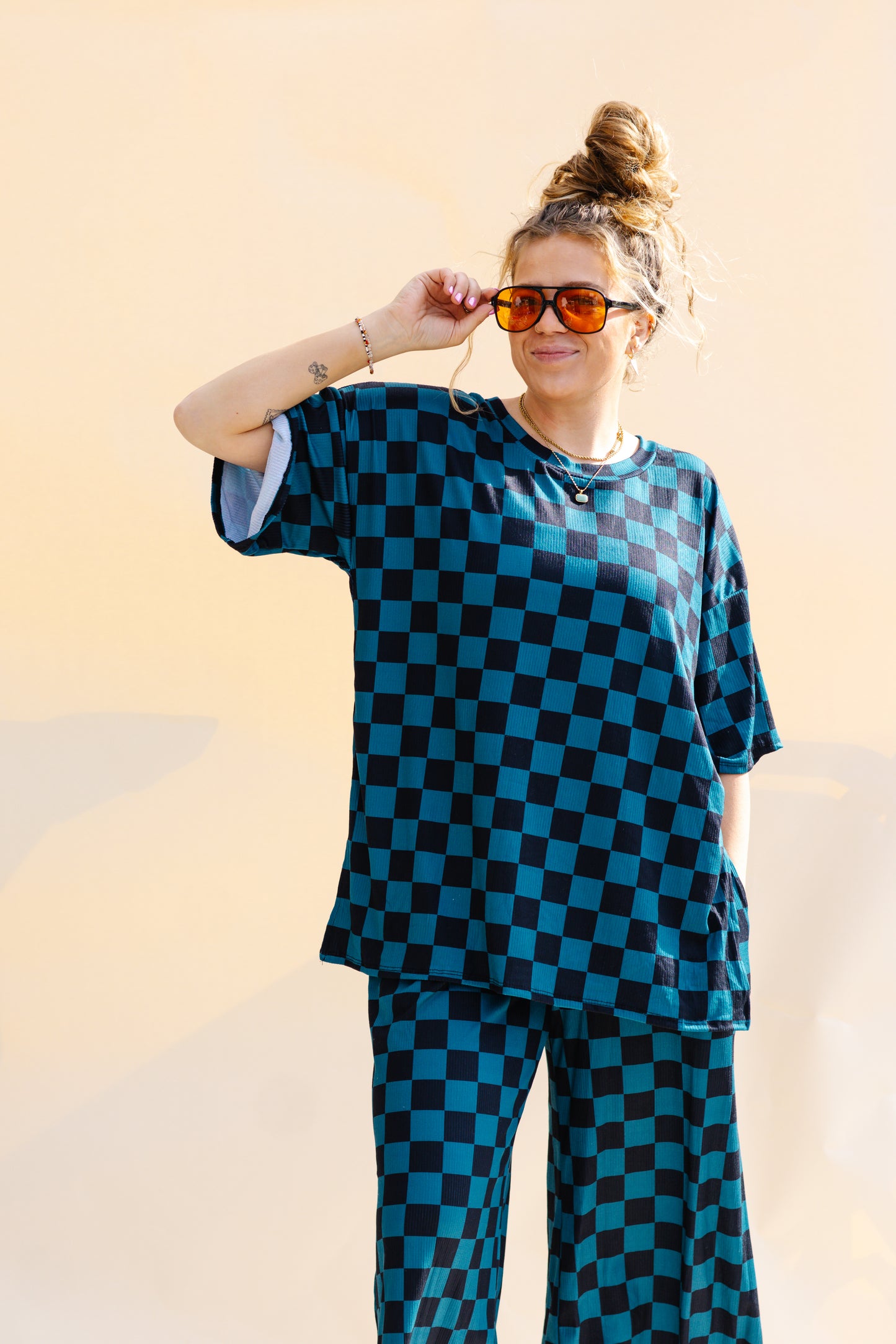 Teal And Black Checkered Set