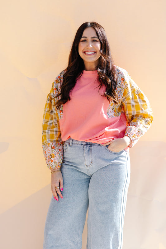 Coral Patchwork Sleeve Top