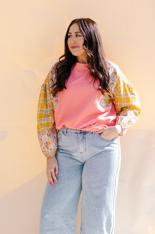 Coral Patchwork Sleeve Top