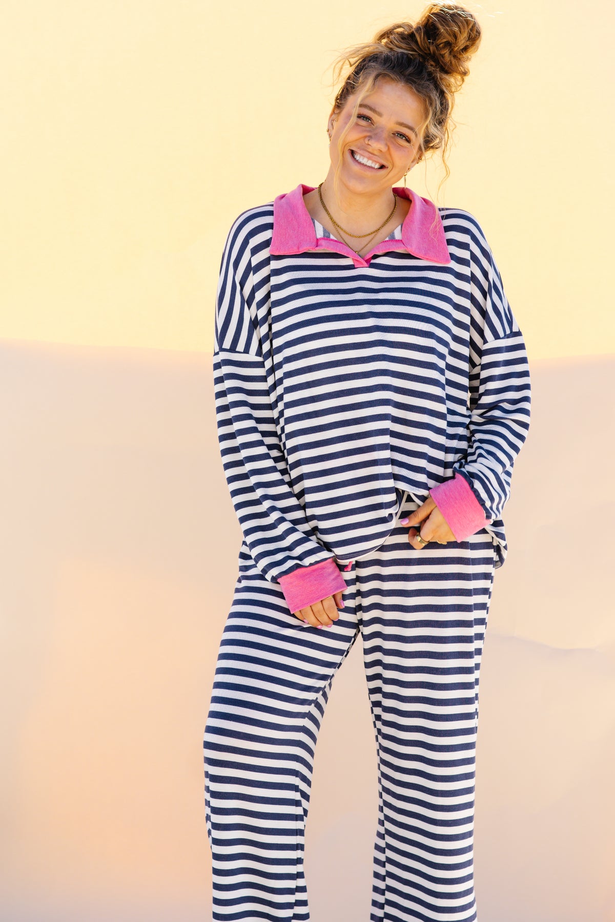 Navy And Hot Pink Striped Set